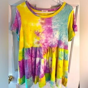 Oddy bright tie-dye flutter sleeve, baby doll type shirt